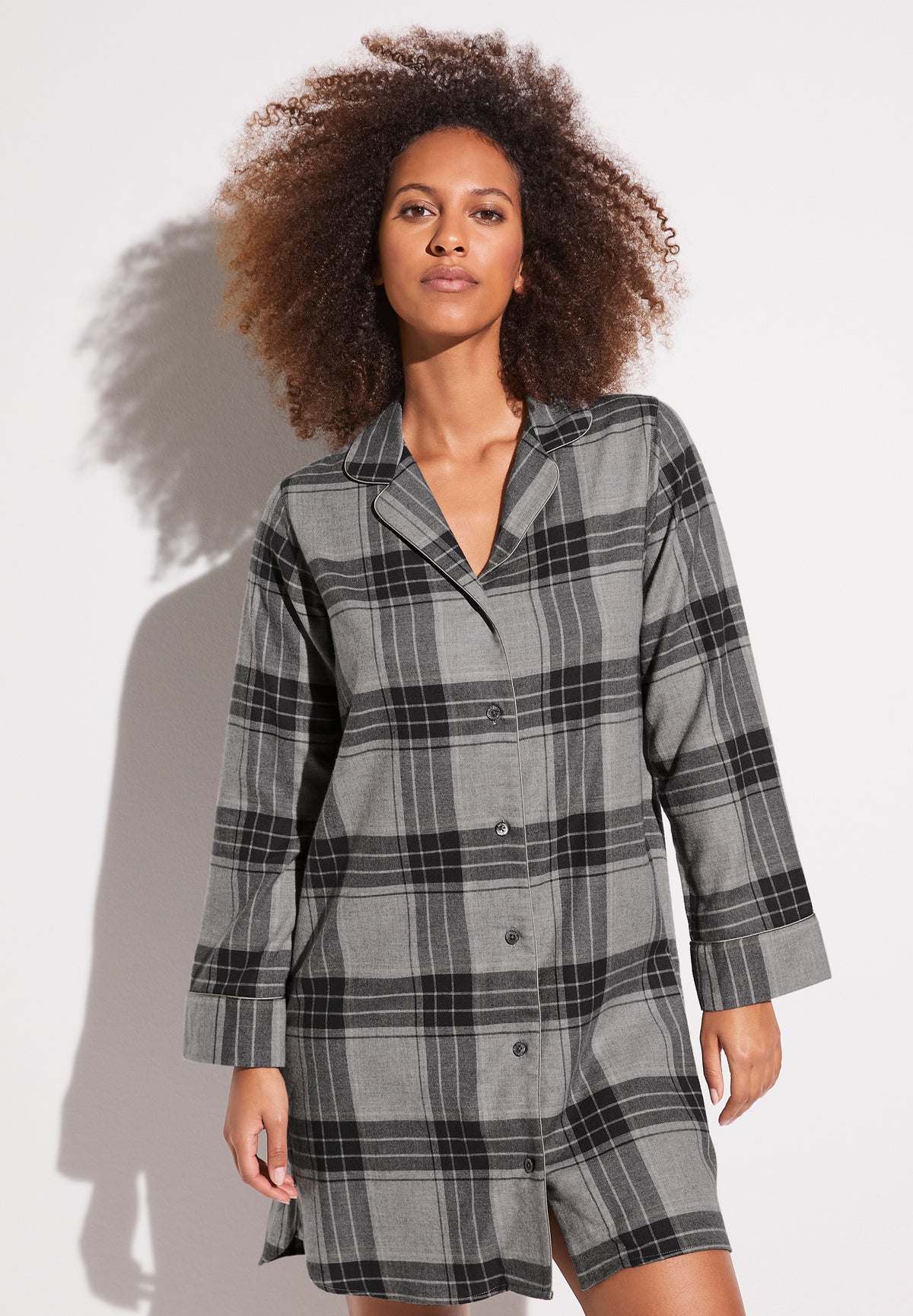 Cozy Flannel | Sleepshirt Long Sleeve - grey check