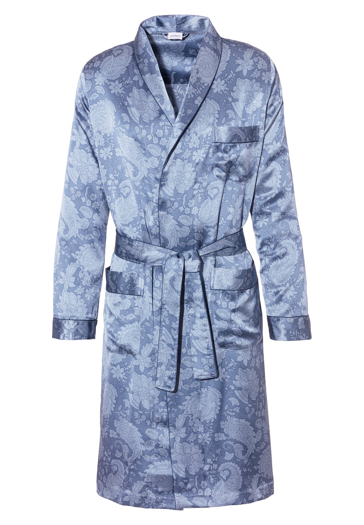 Silk Nightwear | Morgenmantel lang - paisley blue