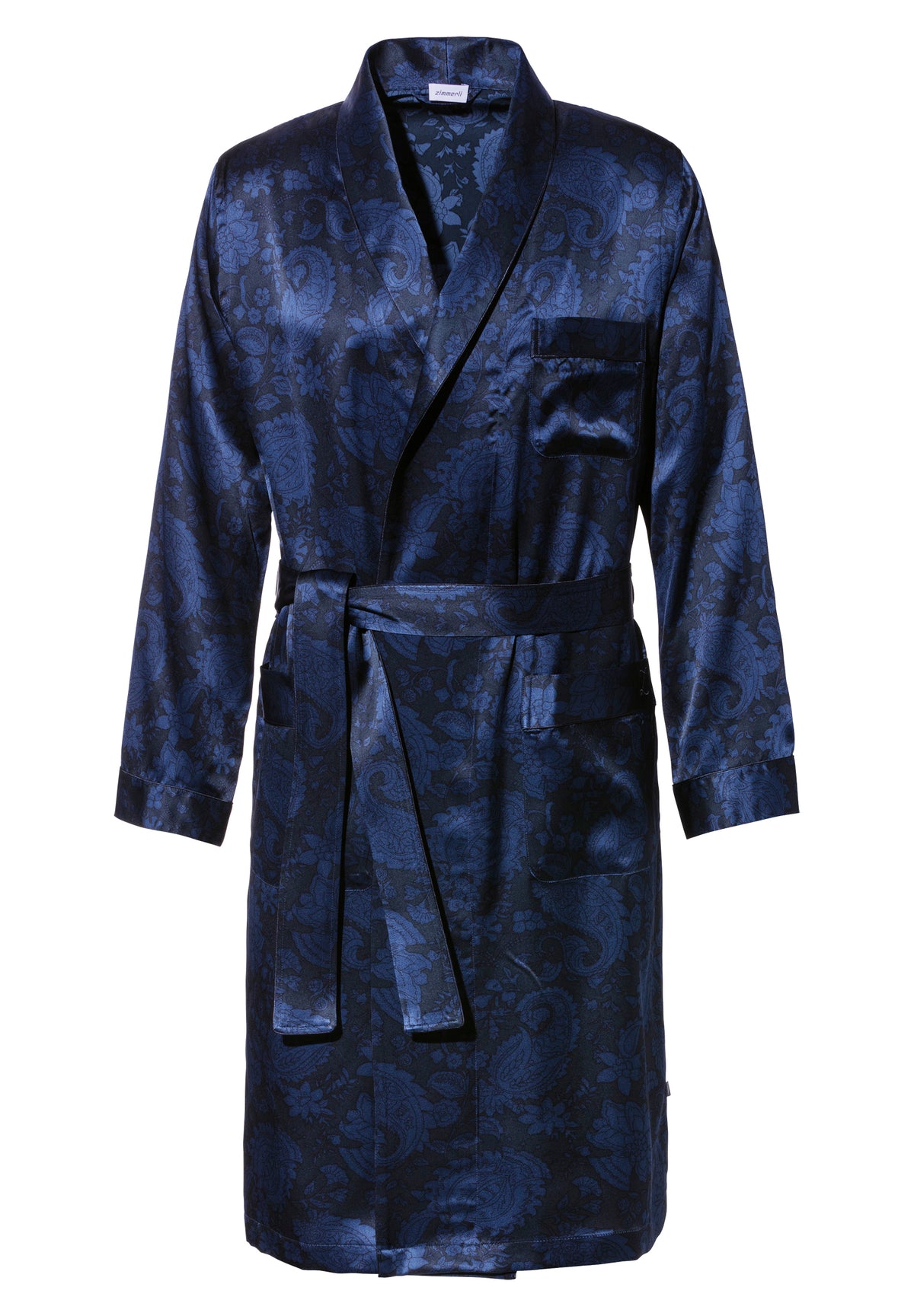 Silk Nightwear | Morgenmantel lang - paisley dark blue