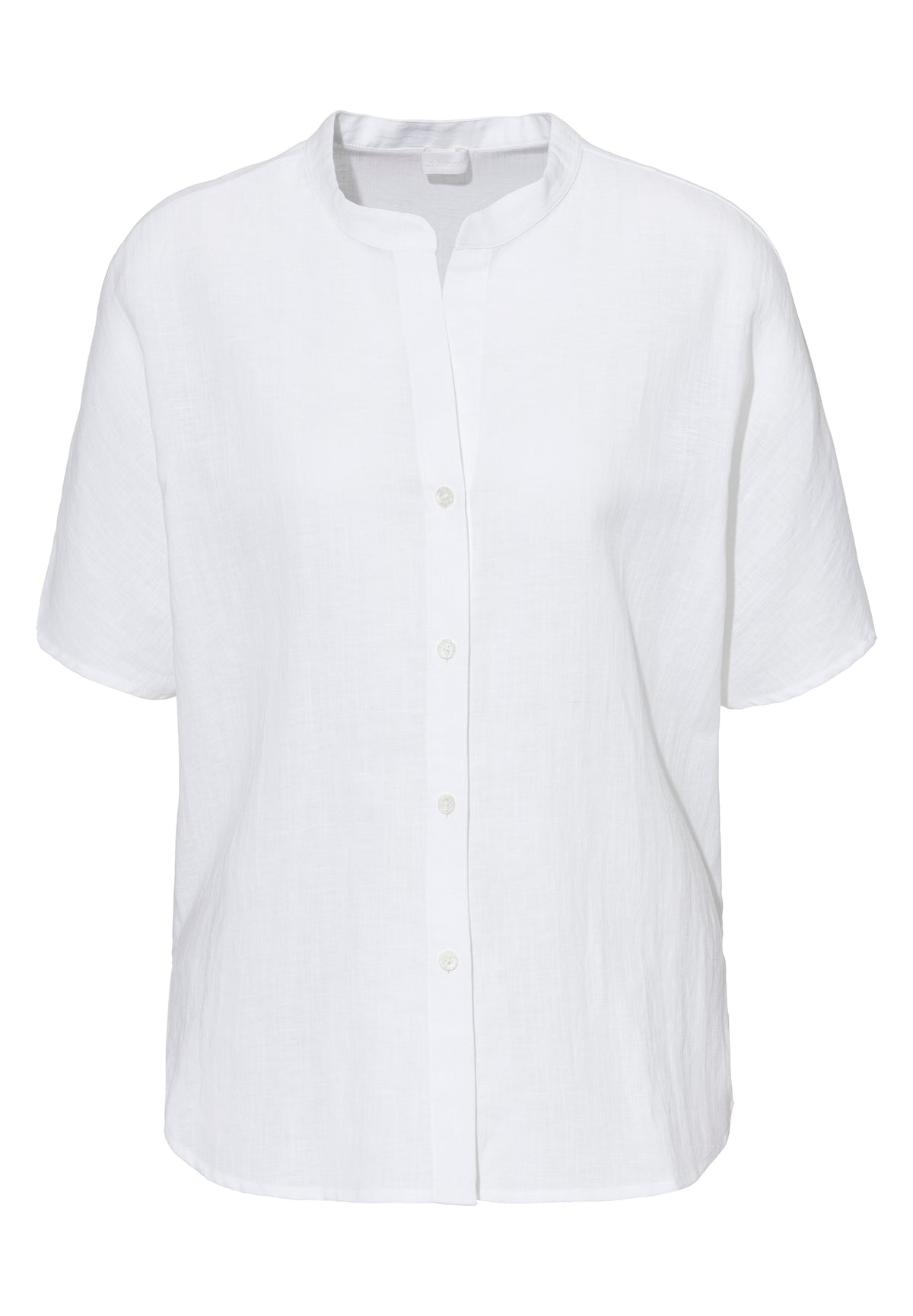 Linen Blend | Chemise avec fermeture frontale à boutons, manches courtes - white