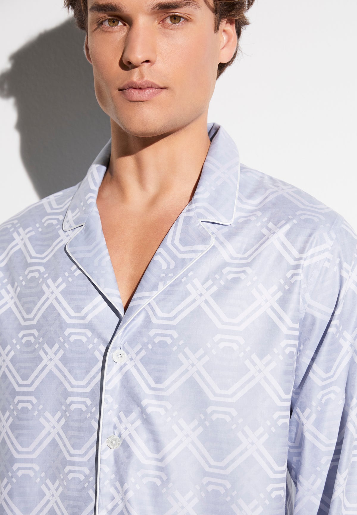 Luxury Jacquard | Pyjama lang - geo medium blue