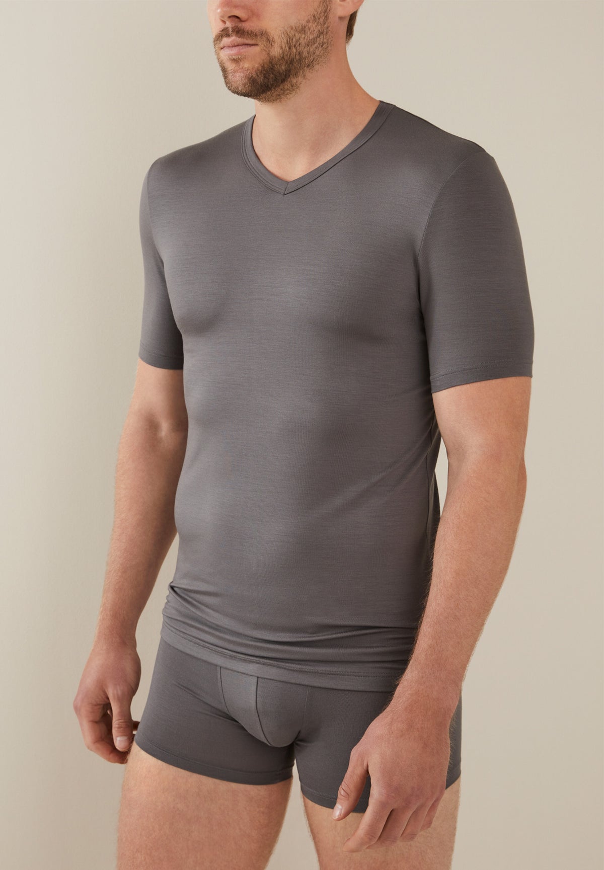 Pureness | T-Shirt Short Sleeve V-Neck - grey sage
