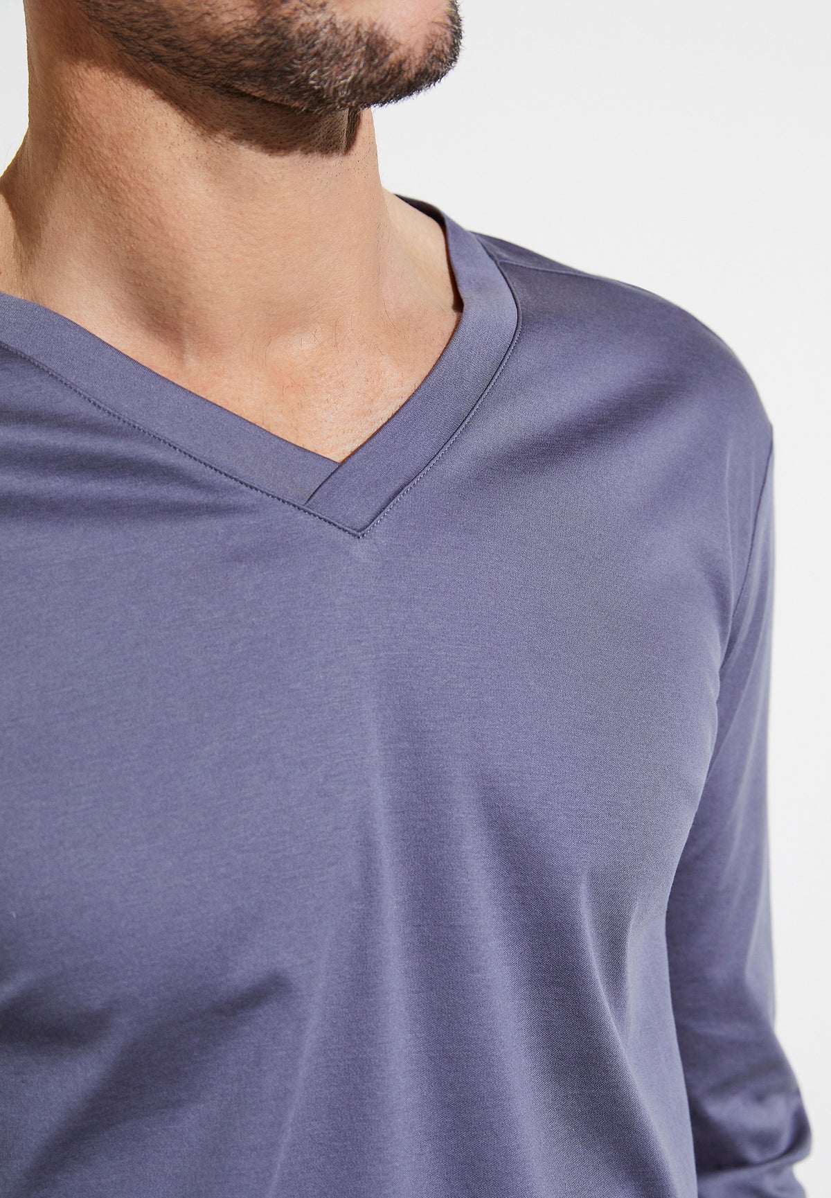Supreme Green Cotton | T-Shirt langarm V-Ausschnitt - winter blue