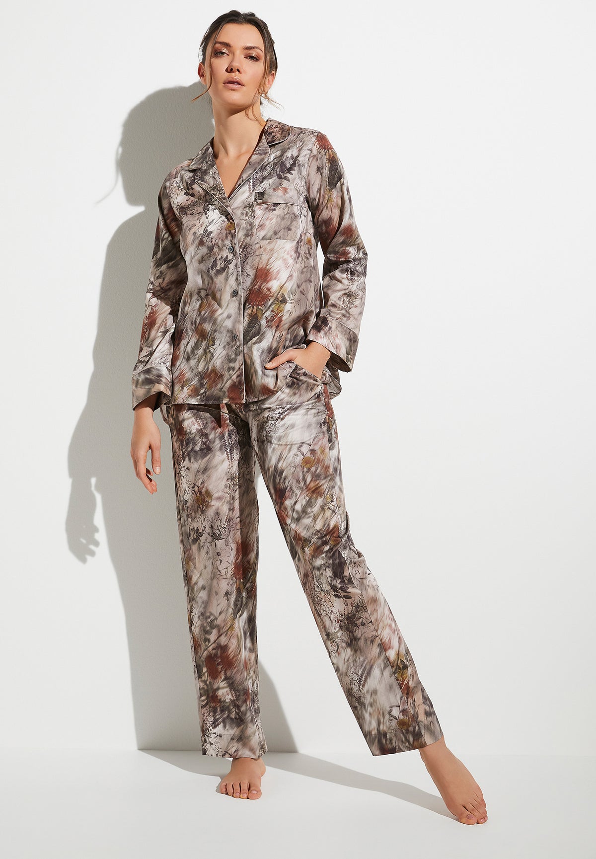 Cotton Sateen Print | Pyjama longues - winter florals