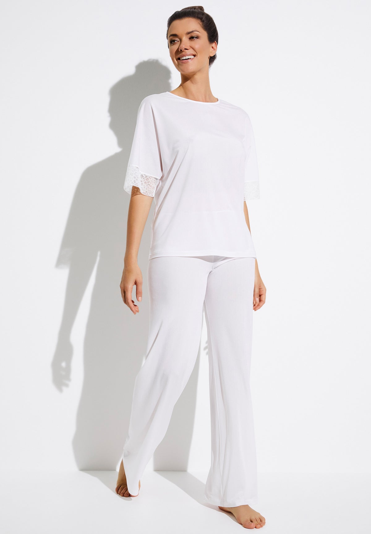 Silk Charmeuse | Pyjama longue à manches courtes - white
